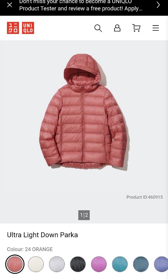 Uniqlo ultra light down parka orange (Category: Coats, Jackets and Outerwear) located in Muntinlupa City. Submitted by topperware (Listing ID 1452079939, Image 3). Description: Premium down is warm and lightweight. Made from highly durable ripstop. - Made with ultrafine thread for incredible lightness. - Warm premium down with a fill power of 750*. *Measured by the IDFB method - Specially constructed without down packing for an ultra light weight