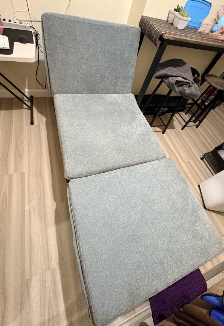 URATEX OLLIE SOFA BED (Category: Sofas) located in Mandaluyong City. Submitted by jcheska (Listing ID 1451966241, Image 2). Description: ‼️FOR SALE: URATEX OLLIE OTTOBED Multi-functional and space-saving furniture for sleeping and sitting It has skirt with pockets for book or magazine storage Black powder coated metal frame Adjustable reclining head section for added comfort Size: W 30 inches x L 78 inches Condition: Almost new (Bought January 20