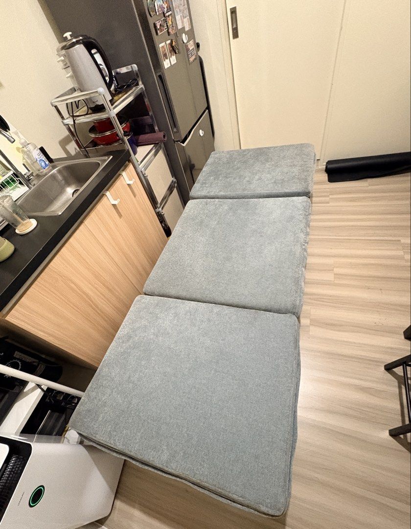 URATEX OLLIE SOFA BED (Category: Sofas) located in Mandaluyong City. Submitted by jcheska (Listing ID 1451966241, Image 3). Description: ‼️FOR SALE: URATEX OLLIE OTTOBED Multi-functional and space-saving furniture for sleeping and sitting It has skirt with pockets for book or magazine storage Black powder coated metal frame Adjustable reclining head section for added comfort Size: W 30 inches x L 78 inches Condition: Almost new (Bought January 20