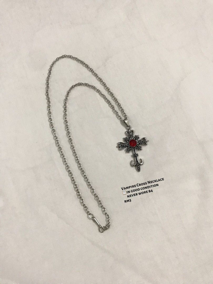Vampire Red Cross Necklace (Category: Necklaces) located in Georgetown. Submitted by kiiiraawhat (Listing ID 1451914495, Image 1). Description: ~ Dm if interested ~ FPFS ~ payment thr tng/duitnow 💗 TNC • No fussy buyers!!! • No refund/return after payment • If need detailed condition feel free to ask • since its preloved some flaws are unavoidable • Underaged buyers pls have ur parent's consent b4 payment • After receiving parcel pls record full
