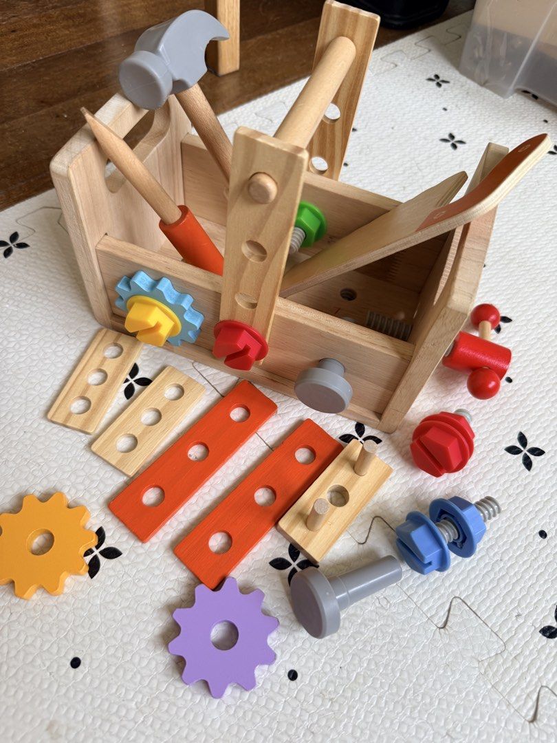 Wooden Play Tool Set (Category: Infant Playtime) located in Paranaque City. Submitted by sweetiesarah01 (Listing ID 1451928983, Image 3). Description: Missing wrench Signs of usage.