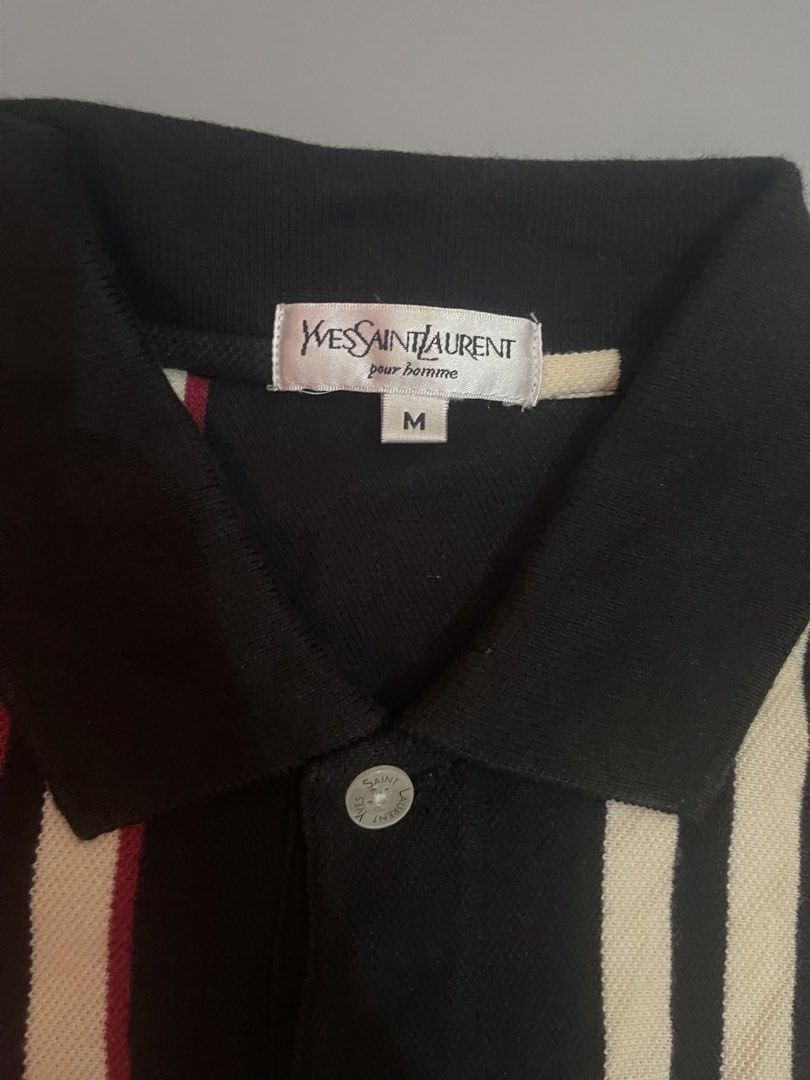Ysl Stripes Polo Shirt (Category: Luxury Apparel) located in Tuguegarao City. Submitted by elyks11 (Listing ID 1451911472, Image 2). Description: 19x26-28 GOOD AS NEW ICONIC LOGO OF YSL AND LINING.