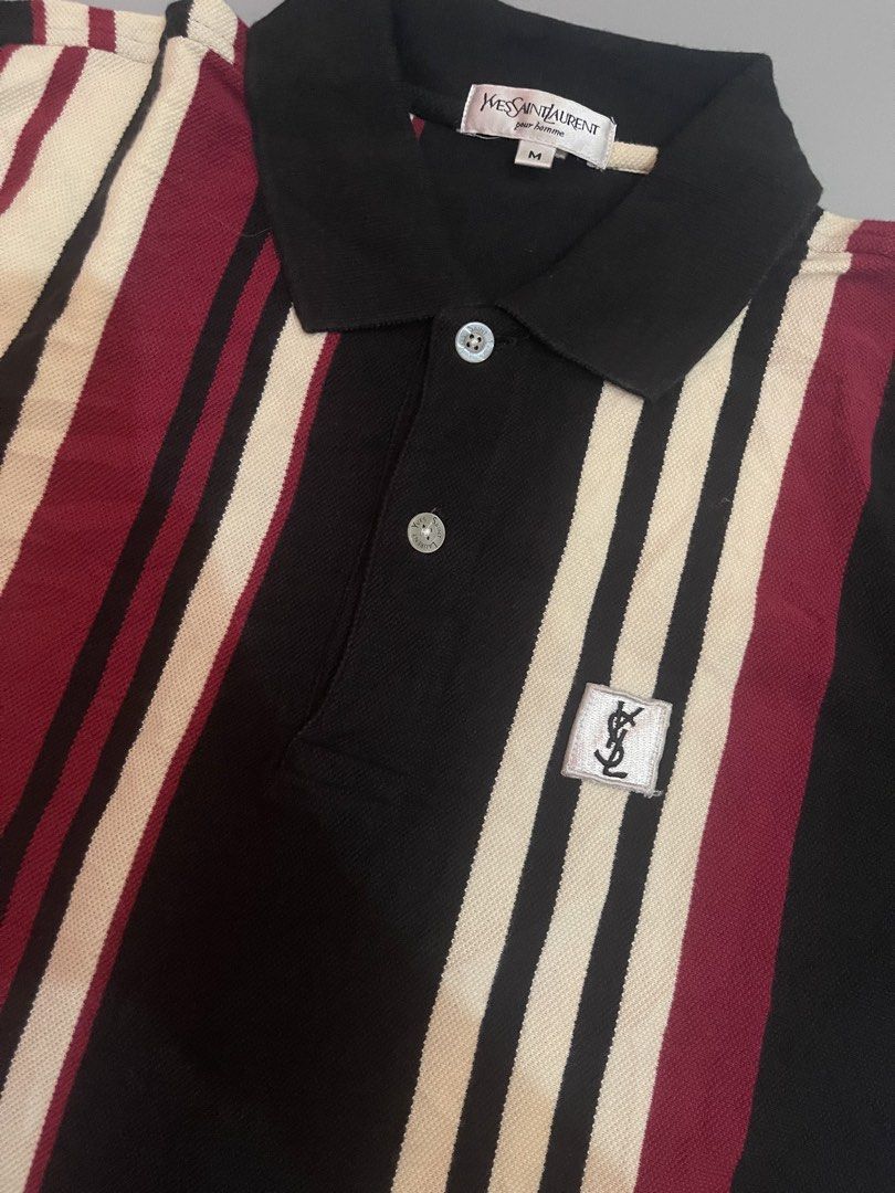Ysl Stripes Polo Shirt (Category: Luxury Apparel) located in Tuguegarao City. Submitted by elyks11 (Listing ID 1451911472, Image 3). Description: 19x26-28 GOOD AS NEW ICONIC LOGO OF YSL AND LINING.
