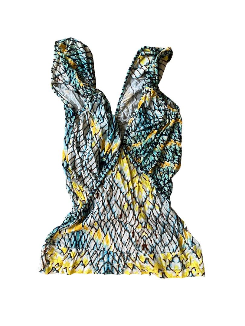 2000s Just Cavalli Reptile Print Ruched Top (Category: Shirts) located in Makati City. Submitted by slavetorave (Listing ID 1452122978, Image 2). Description: - Just Cavalli reptile print top - Size: Medium (M) - Features ruching down the front - V-neckline - Stretchy fabric .