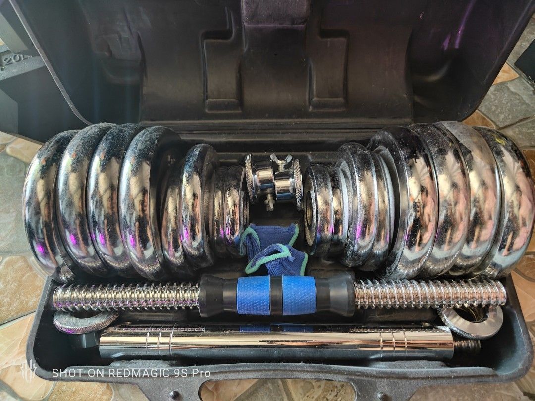 30KG CHROME DUMBELL SET (Category: Weights & Dumbbells) located in Tanza. Submitted by thesiblings08 (Listing ID 1452135089, Image 2). Description: - 30KG Chrome Dumbbell Set - Brand: Keep Going Max - Material: Chrome-plated weights - Includes adjustable dumbbell bars and weight plates - Comes with a durable carrying case for easy storage and transport - Suitable for a variety of strength training exercises - Perfect for home gym setups - Availab