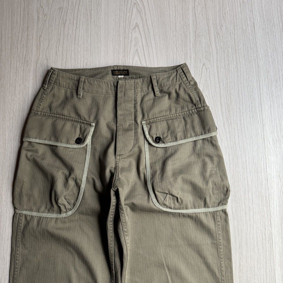 3 Days Union P-44 HBT Monkey Pants (Category: Trousers) located in Zamboanga. Submitted by rustic.rev (Listing ID 1452145516, Image 2). Description: 3 Days Union P-44 HBT Monkey Pants In excellent condition, button-fly, no flaws. Tagged: 28 Actual measurements: Waistline: 14.5 inches Rise: 12 inches Thigh: 13 inches Leg opening: 8.2 inches Inseam: 24.5 inches Outseam: 35 inches.