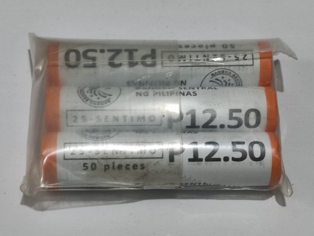 3pcs 25 Sentimo BSP Series Coin Rolls (Category: Currency) located in Lipa City. Submitted by mark_collections (Listing ID 1452154239, Image 2). Description: 3pcs 25 Sentimo BSP Series Coin Rolls Mode of Payment: Gcash.