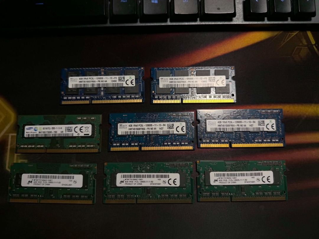 4GB Laptop RAMs (Category: Other Accessories) located in Las Pinas. Submitted by alphred06 (Listing ID 1452268448, Image 1). Description: For Sale! 4GB RAMs. See details of RAM in picture and quantity of each: -Samsung: M471B5173QHO-YKO (1 pc) -Micron: MT8KTF51264HZ-1G6E1 (3 pcs) -SKHynix: 4gb 1Rx8 PC3L-12800s (2 pcs) -SKHynix: 4gb 2Rx8 PC3L-12800s (2 pcs) Can sell as set. Feel free to offer. Thanks! - Please note that there will no refunds once 
