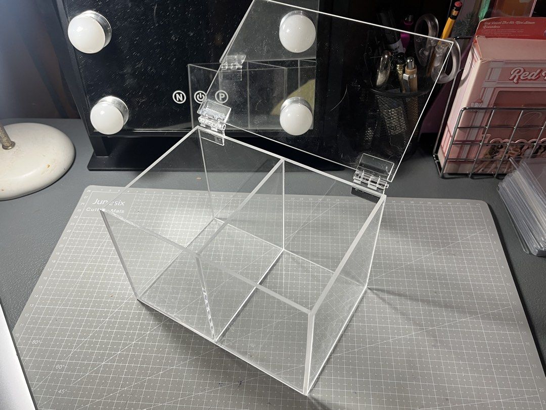 Acrylic Storage Box (Category: Storage Boxes & Baskets) located in Manila. Submitted by baejoocart (Listing ID 1452264764, Image 3). Description: - ₱600 / ₱500 if PAYO - size: 18x12x12cm / 2 slots - free pf - onhand - will give 30 slim toploaders as freebie~ mop: gcash, maribank mod: jnt rfs: decluttering.