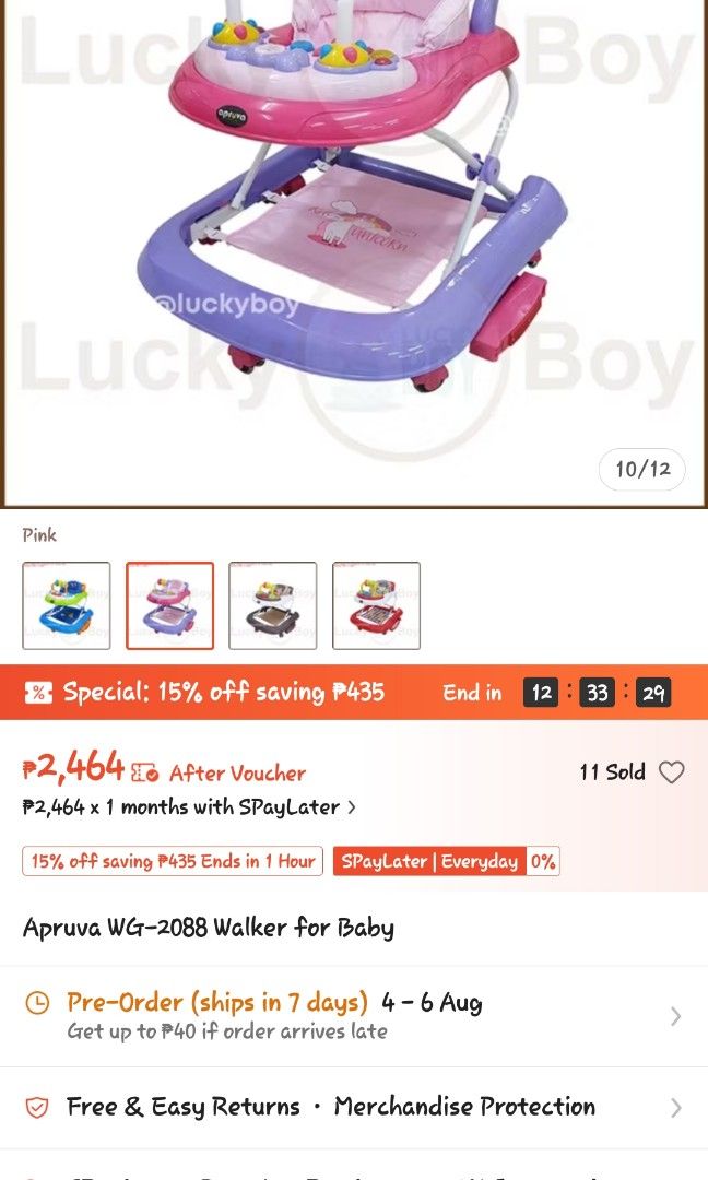 Apruva walker (Category: Infant Playtime) located in Manila. Submitted by rizzyy_14 (Listing ID 1452202213, Image 2). Description: 4 sale preloved NI baby good conditions sounds not working need wash ung chair.