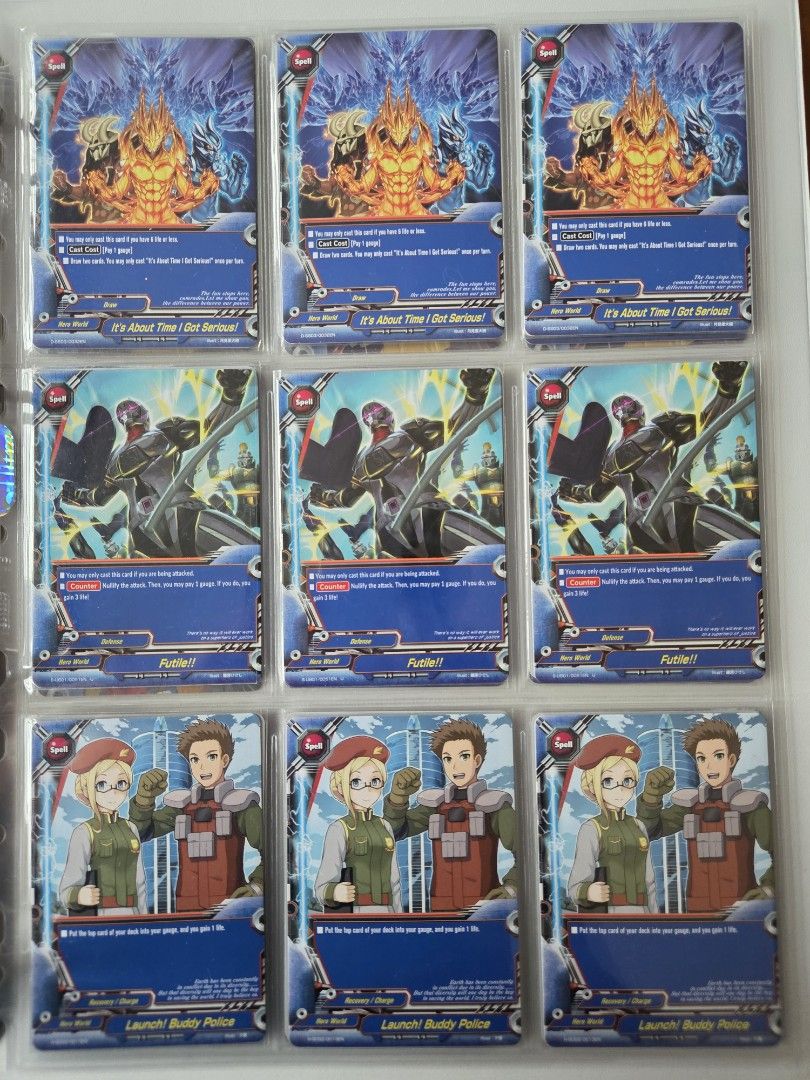 Assorted characters card (Category: Raw Cards) located in Singapore. Submitted by gunplasia (Listing ID 1452257248, Image 2). Description: - Dark Hero (Part 3 of 3) - Total more than 180 cards(Part 1 + Part 2 + Part 3) for $60 - All cards are in protective sleeves and stored in a protective binder. - Includes various Hero World monsters, spells, and items. - Great opportunity to acquire a wide variety of cards for your deck building or collection