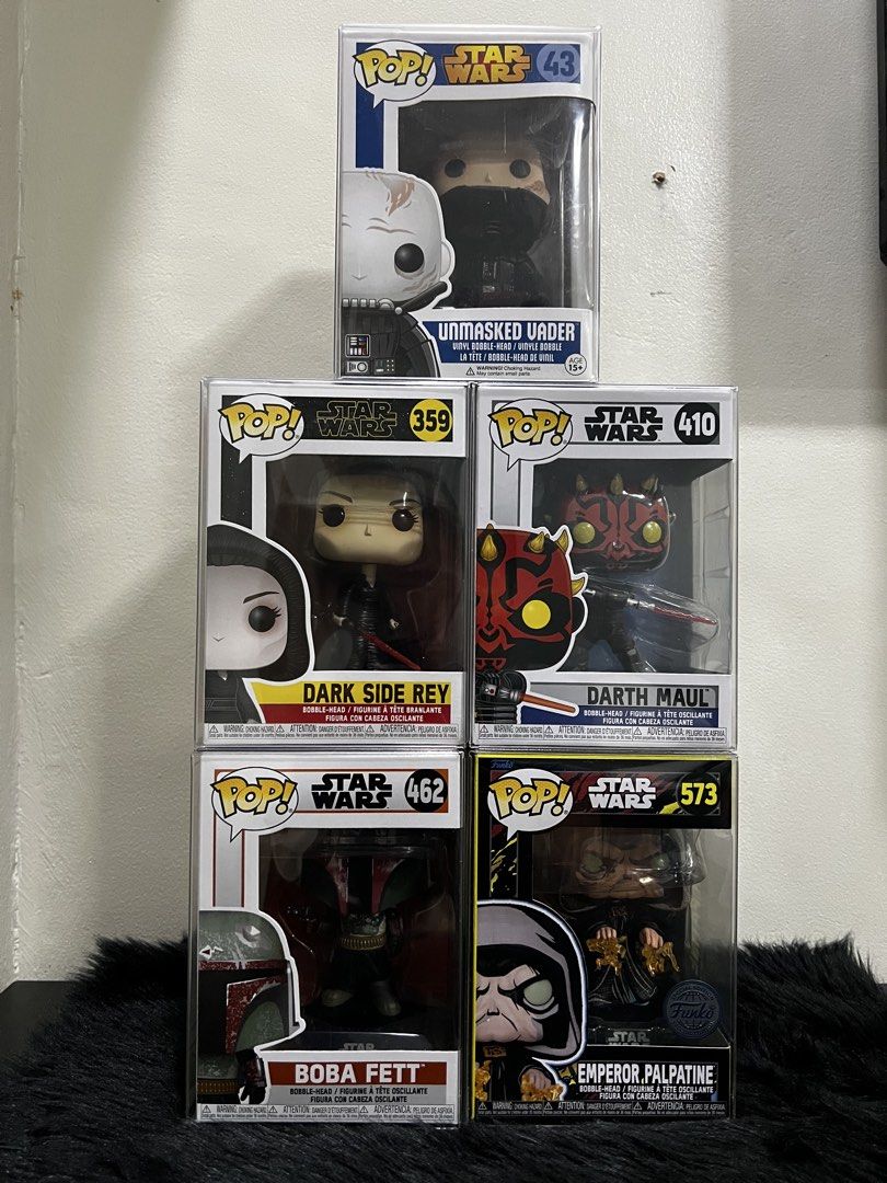 Assorted Star Wars Funkos (Category: Figurines & Statues) located in Cavite. Submitted by c.moreno (Listing ID 1452214791, Image 1). Description: Assorted Star Wars Funkos All MIB | NOOB |Protector included Unmasked Vader- ₱550 Star Wars Dark Side Rey- ₱550 Darth Maul- ₱550 Boba Fett- ₱550 Emperor Palpatine- ₱700 ALL ITEMS ARE STILL AVAILABLE UNLESS TAGGED AS SOLD/ RESERVED.