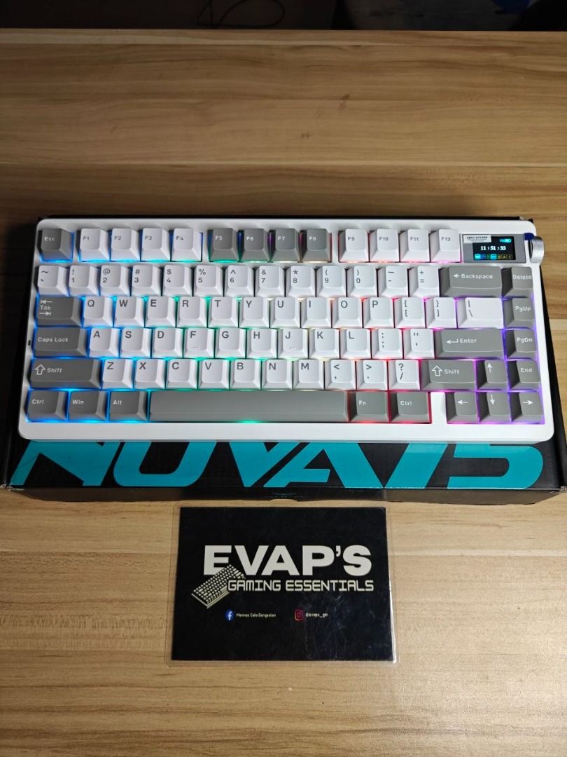 Aula Nova75 - White/Gray (Category: Computer Keyboard) located in Bugallon. Submitted by evaps_gm (Listing ID 1452241205, Image 2). Description: FOR SALE! (NEW RESTOCK) Aula Nova75 - White/Gray Price: ₱2,395 (₱5,989 SRP) SPECS: • Metal Back Panel • 1.14-inch LCD Display (Can display photo or GIF) • Star Vector Axis Switches • Detachable Battery Compartment Design • 75% Layout with 84 keys • Hot-swappable PCB • Tri-mode (BT/2.4G/USB-C) • RGB Light