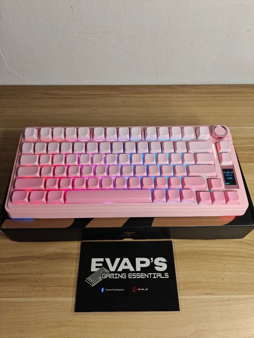 Aula S75 Pro - Pink (Side Engraved) (Category: Computer Keyboard) located in Bugallon. Submitted by evaps_gm (Listing ID 1452240505, Image 2). Description: FOR SALE! (NEW RESTOCK!) Aula S75 Pro - Pink (Side Engraved) Price: ₱2,195 (₱5,699 SRP) SPECS: • TFT LCD Screen (Can display photo or GIF) • Star Vector Axis Switches • 75% Layout with 84 Keys • Hot-Swappable PCB • Tri-mode (BT/2.4G/USB-C) • South-Facing RGB Lighting • Multi-Function Alloy Kno