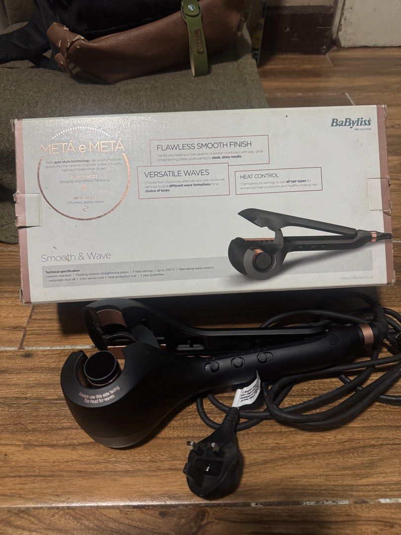 BaByliss PRO Smooth & Wave Ceramic Hair Curler (Category: Hair) located in Las Pinas. Submitted by katfg (Listing ID 1452222337, Image 2). Description: - Used 2x, SRP is 12,500 - BaByliss PRO Smooth & Wave hair curler - Achieve effortless smooth styles and lasting waves - Features Meta-Tech technology for perfect smoothing and automatic curling - 3 adjustable heat settings - 3 adjustable timer settings - Suitable for all hair types - Comes with o