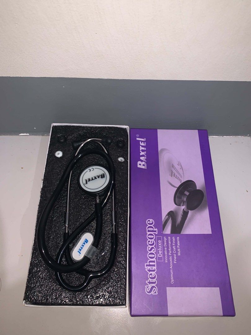 Baxtel Deluxe Stethoscope Black (Category: Medical Supplies & Tools) located in Marilao. Submitted by angelica10 (Listing ID 1452217085, Image 2). Description: - Baxtel Deluxe Stethoscope (Black) - Includes original packaging - Comes with extra ear tips - Ideal for medical students and professionals - Delivers high-quality acoustic performance - Constructed with premium materials.