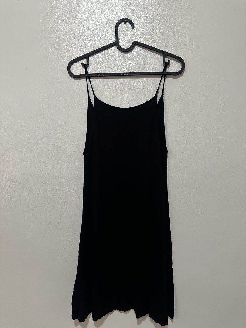 Bershka Black Spaghetti Strap Mini Dress (Category: Dresses) located in Manila. Submitted by lga05 (Listing ID 1452159634, Image 2). Description: - Black mini dress from Bershka - Spaghetti straps - Ribbed texture - Estimated size XS but can fit size S - Perfect wardrobe basic, can be dressed up or down.
