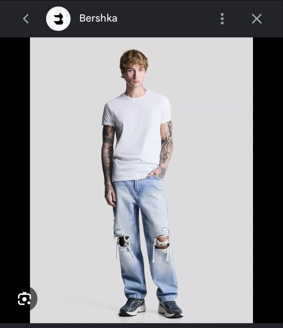 BERSHKA RIPPED LIGHT DENIM JEANS (Category: Jeans) located in Cebu City. Submitted by izzaa.lifestyle (Listing ID 1452192370, Image 1). Description: Condition: 9/10 Color Rate: 9/10 Dimensions: 30-32”W x 39”L Issues: ❌ *1ST PIC FOR REFERENCE*1ST PIC FOR REFERENCE.