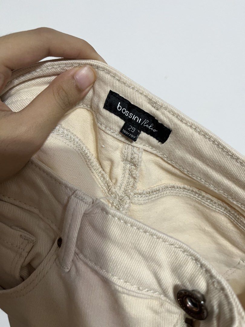 Bossini Retro Jeans - Khaki & Cream (Category: Jeans) located in Rizal. Submitted by xdbshopx (Listing ID 1452231324, Image 3). Description: - Brand: Bossini - Style: Retro Jeans - Size: 29 | 27 - Colors Available: Khaki Green, Light Cream - Ideal for: Casual wear - Feel free to ask questions! 300 each.