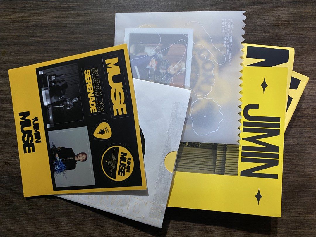 BTS Jimin Muse Album (Category: K-Wave Merchandise) located in Quezon City. Submitted by drei13_sniffles (Listing ID 1452145986, Image 3). Description: - BTS Jimin Muse Album - Yellow and Black design - Includes photobook, stickers, and other inclusions - A must-have for any ARMY collector - can send more pic - all inclusions included except pocas - rfs: downsizing - price + sf.