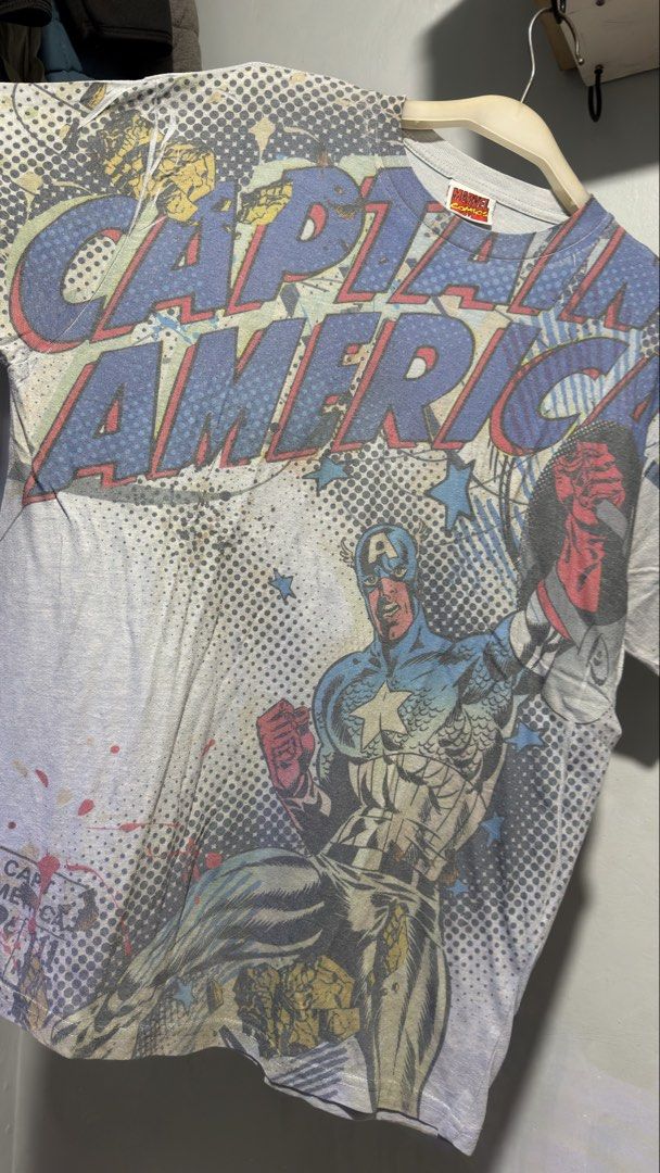 Captain America - AOP Shirt (Category: Tshirts & Polo Shirts ) located in Manila. Submitted by goodhumanbeing (Listing ID 1452312760, Image 2). Description: Marvel Captain America Shirt dated 2009 22x28.5 Graphic fading.