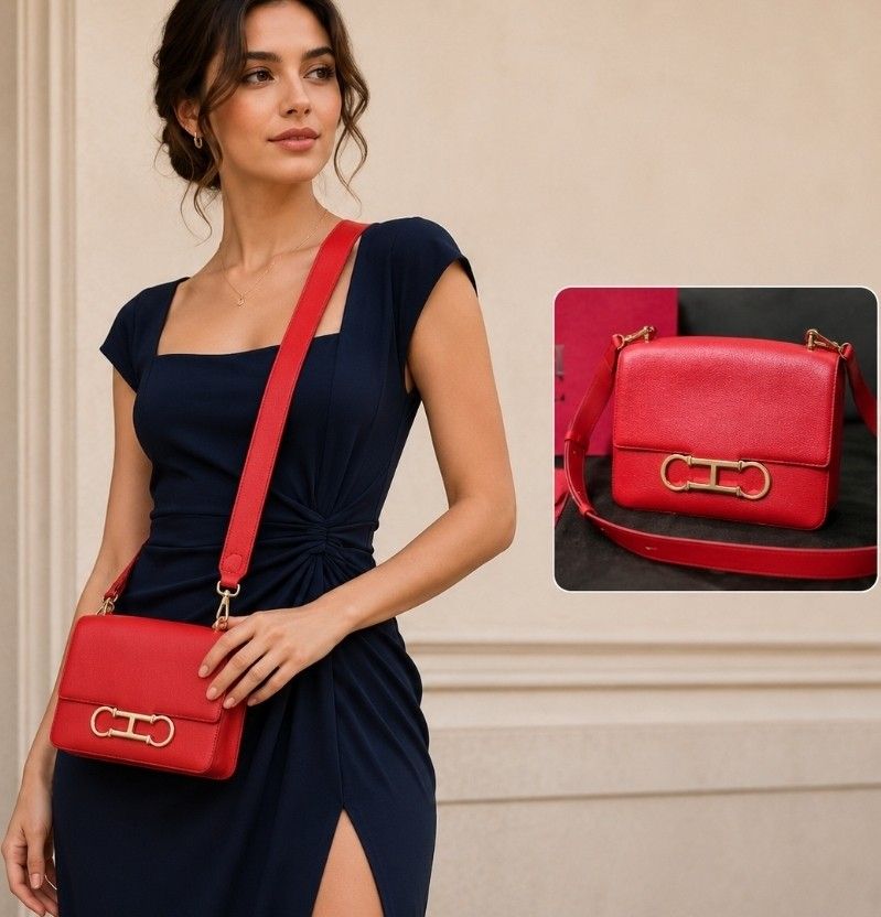 Carolina Herrera Red Shoulder Bag with Gold Hardware (Category: Luxury Bags & Wallets) located in Manila. Submitted by k.lvd (Listing ID 1452303643, Image 2). Description: -Authentic Carolina Herrera Red Initials Insignia Crossbody Bag. -Features the iconic gold CH logo hardware. -Crafted from premium leather in a striking red finish. -Includes the original dust bag and box. -Comes with an extra top handle for versatile hand-carry styling. -Adjus