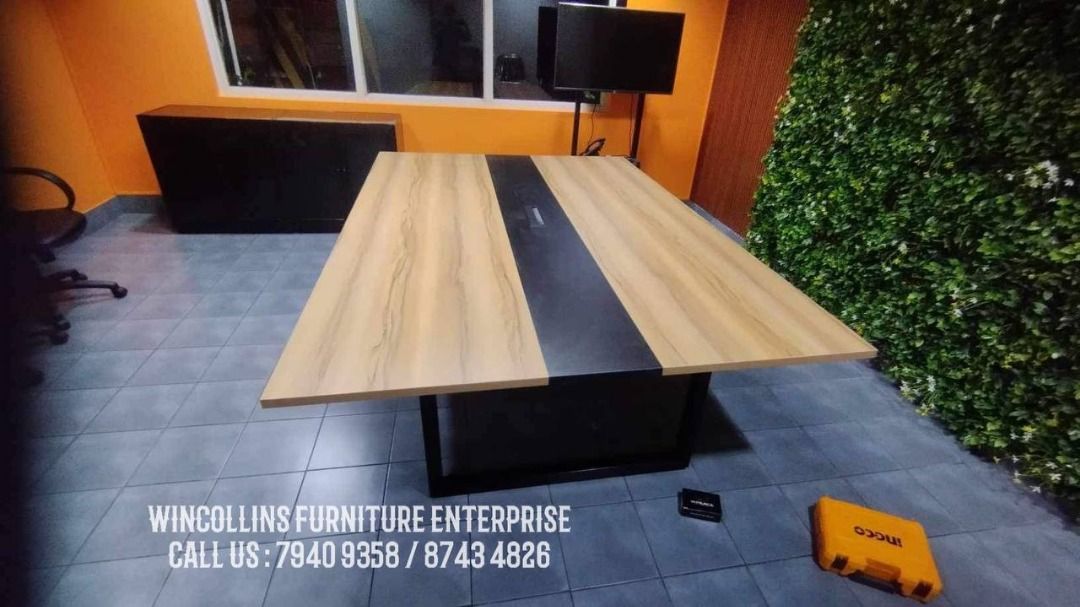 Conference Table / Meeting Table / Office Boardroom Table (Category: Tables & Sets) located in Caloocan City. Submitted by mayanncamu.furniture (Listing ID 1452111616, Image 2). Description: Customized Conference Table Rectangular shape with wire management box, made in MFC finish/laminates table top and legs Custom color, size and layout design.