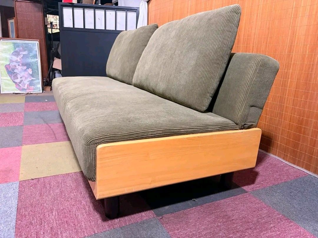 Corduroy Sofa Bed with Wooden Frame (Category: Sofas) located in Manila. Submitted by eloizavill76462 (Listing ID 1452143380, Image 2). Description: 😍ALMOST BRANDNEW!!!😍 NISHIMOKU Modern Nordic SofaBed 4-Seater Sofa, SUPER SOFT CURDUROY FABRIC 3 Stages of Recline, EASY TO RECLINE!!! SOLID WOOD ACCENT!!! NAPAKAGANDA!!! NO ISSUES!!! FLAWLESS!!! *SEE VIDEO COMMENT Sofa Mode : 74L x 33W x 15H seat height inches Sandalan height 32 inches Bed Mode : 