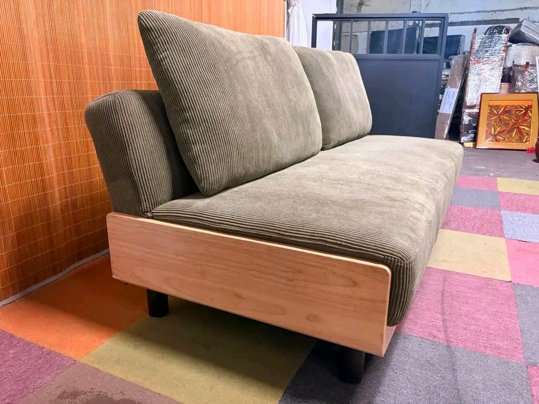 Corduroy Sofa Bed with Wooden Frame (Category: Sofas) located in Manila. Submitted by eloizavill76462 (Listing ID 1452143380, Image 3). Description: 😍ALMOST BRANDNEW!!!😍 NISHIMOKU Modern Nordic SofaBed 4-Seater Sofa, SUPER SOFT CURDUROY FABRIC 3 Stages of Recline, EASY TO RECLINE!!! SOLID WOOD ACCENT!!! NAPAKAGANDA!!! NO ISSUES!!! FLAWLESS!!! *SEE VIDEO COMMENT Sofa Mode : 74L x 33W x 15H seat height inches Sandalan height 32 inches Bed Mode : 