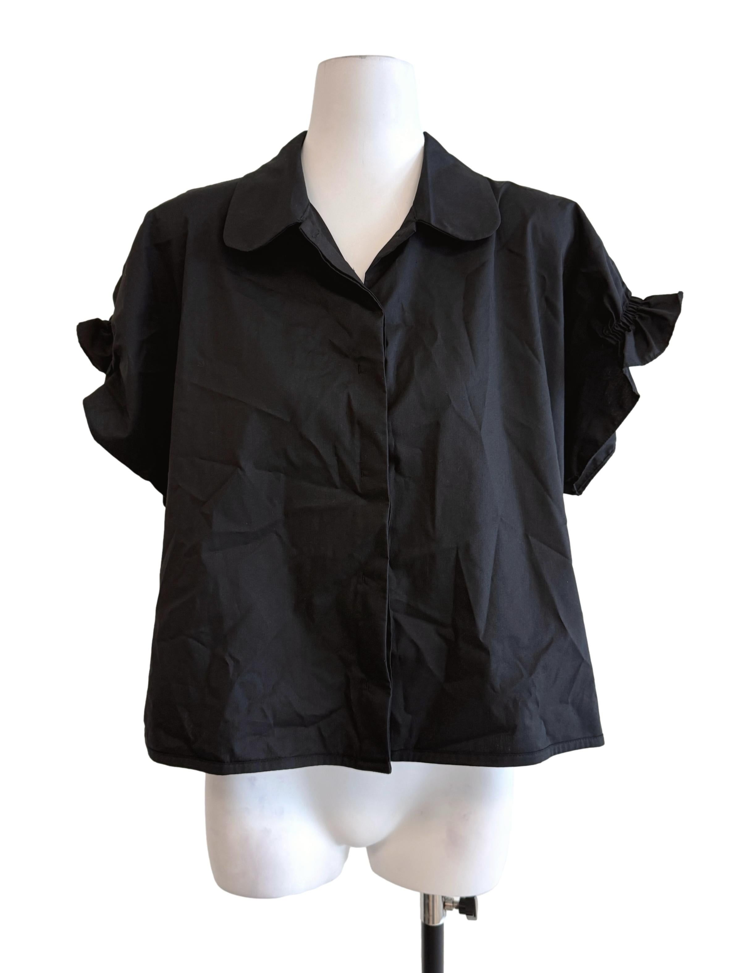 COS Black Collared Casual Blouse (Category: Blouses) located in Kuala Lumpur. Submitted by refashmy (Listing ID 1452305430, Image 1). Description: [Brand] COS [Description] Functional Buttons No Pockets Non Stretchable Material [Measurements] Size L PTP - 21'' Waist - 18'' Length - 22'' [Condition] Lose Thread Button Area Please allow 0.5-1 inch difference in our given measurements. Any variance within this range may not be considered as a reason