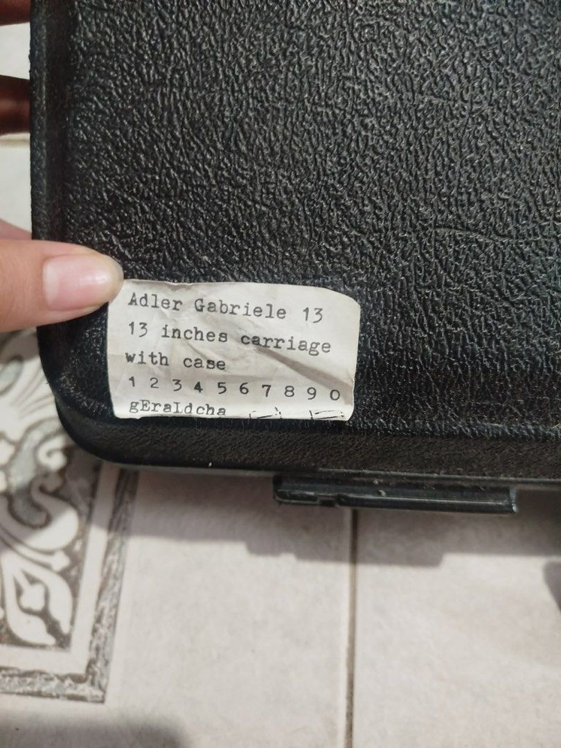 Elite Adler Gabriele 13 Typewriter with Case (Category: Stationery & School Supplies) located in Pateros City. Submitted by thrift.kaholic (Listing ID 1452134770, Image 2). Description: - Adler Gabriele 13 Typewriter - 13-inch carriage - Original hard case included - Tested and confirmed working - Ideal for collectors and vintage writing tool lovers - Ready for its new home.