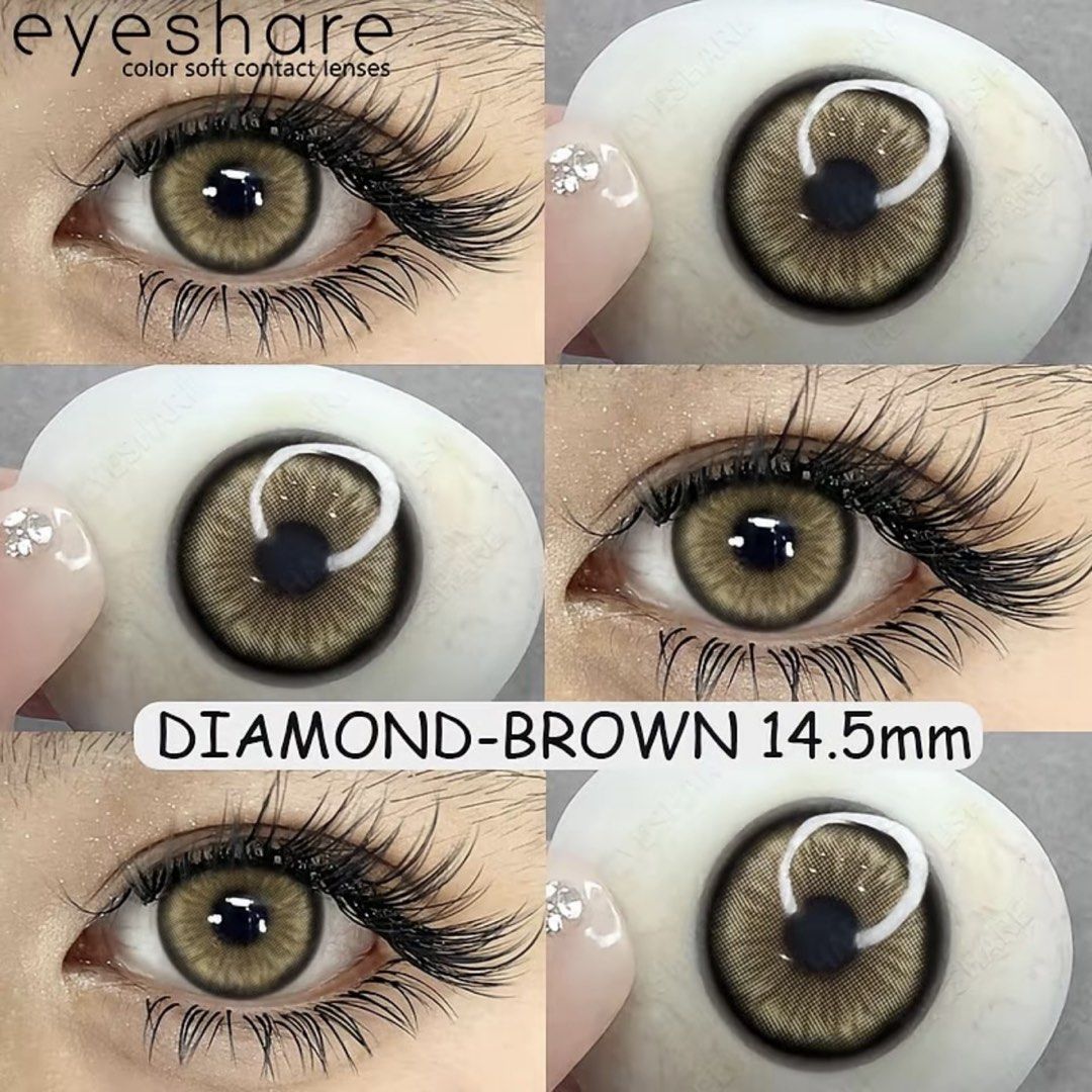 Eyeshare 2pcs/Pair Color Diamond Brown with Free Case (Category: Vision Care) located in Paranaque City. Submitted by elizpetshop (Listing ID 1452165867, Image 2). Description: Brand: Eyeshare Lenses hardness: Soft Material: HEMA DIA: 14.5mm Thickness: 0.08mm Base curve: 8.5mm Water Content: 38% Period of use: 1 Year (after opened) Shelf life: 5 years (Our lenses are all within the shelf life) Packaging: 1 Pair (2 pieces lenses, with a free case,