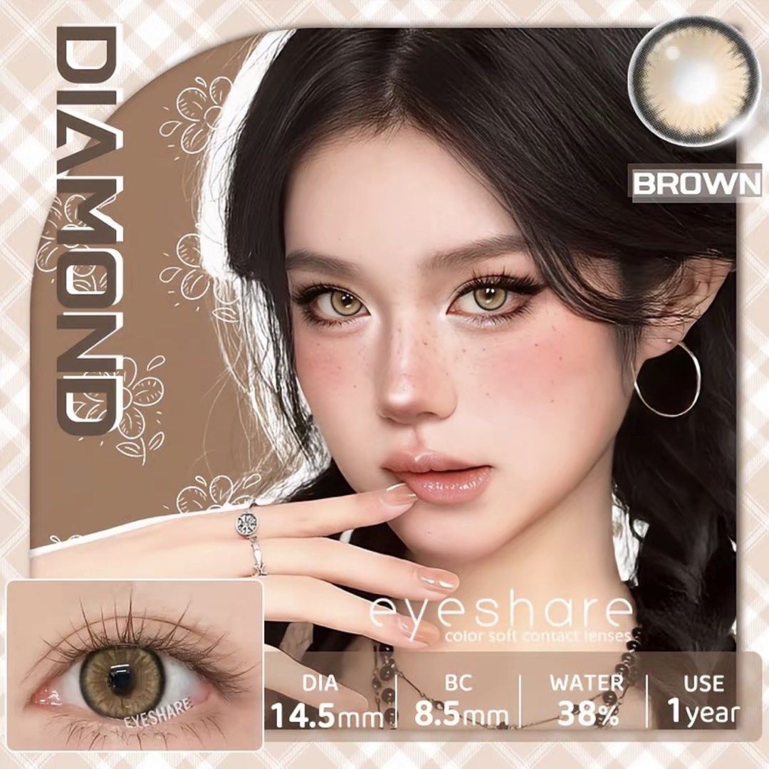 Eyeshare 2pcs/Pair Color Diamond Brown with Free Case (Category: Vision Care) located in Paranaque City. Submitted by elizpetshop (Listing ID 1452165867, Image 1). Description: Brand: Eyeshare Lenses hardness: Soft Material: HEMA DIA: 14.5mm Thickness: 0.08mm Base curve: 8.5mm Water Content: 38% Period of use: 1 Year (after opened) Shelf life: 5 years (Our lenses are all within the shelf life) Packaging: 1 Pair (2 pieces lenses, with a free case,