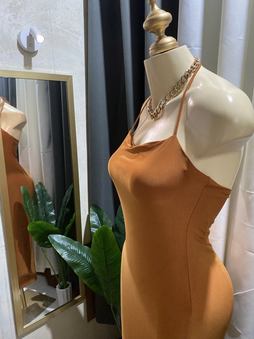 F21 halter silk brown orange maxi dress (Category: Dresses) located in Taguig. Submitted by KL_Outfits (Listing ID 1452211441, Image 3). Description: .