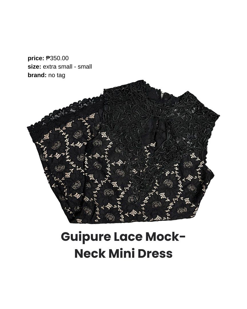 Guipure Lace Mock-Neck Mini Dress (Category: Dresses) located in Manila. Submitted by pollyspocket.ph (Listing ID 1452266202, Image 1). Description: .