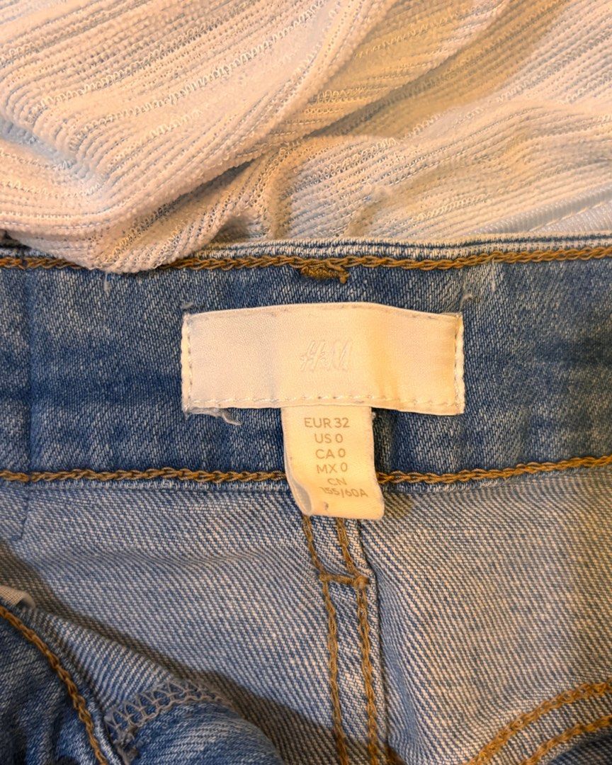H&M Blue Distressed Denim Shorts (Category: Shorts) located in Taguig. Submitted by umiscart (Listing ID 1452136404, Image 2). Description: - H&M blue denim shorts - Distressed look with rips and frayed hem - Button and zip closure - Classic five-pocket styling - Ideal for casual wear.