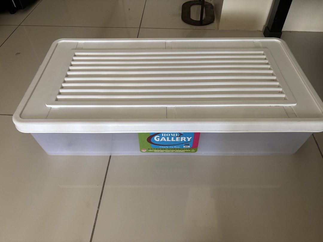 Home Gallery Clear Underbed Storage (35L) (Category: Storage Boxes & Baskets) located in Manila. Submitted by perwinkle.ph (Listing ID 1452124520, Image 1). Description: RUSH MOVE OUT SALE‼️ - With wheels - 70x30x15cm (LWH) .
