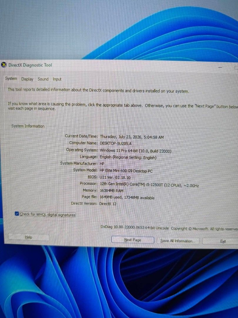 HP ELITE MINI 600 G9 (Category: Desktops) located in Manila. Submitted by happyearth.953a15 (Listing ID 1452184082, Image 3). Description: HP ELITE MINI 600 G9 I5 12th gen 16gb ram DDR5 256gb nvme Windows 11 pro OS Unit with power adapter 💸💸 17,500 Location: San Andres bukid manila Pick up or deliver.