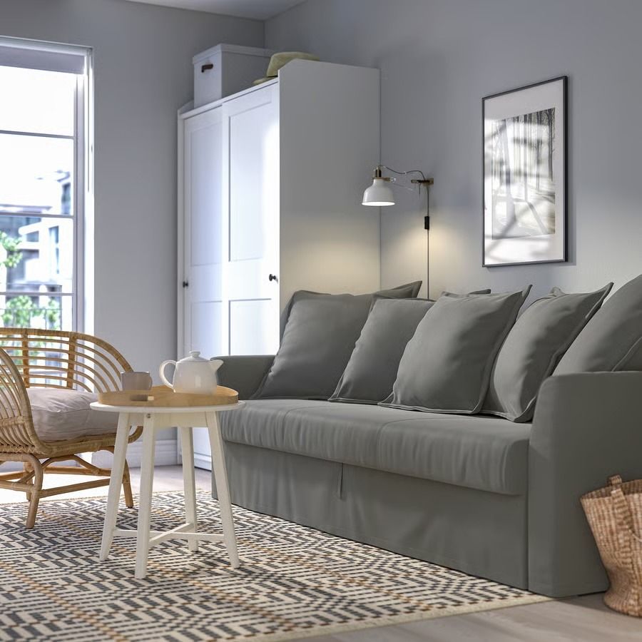 IKEA HOLMSUND 3-seat sleeper sofa, Borgunda dark gray (Category: Sofas) located in San Jose del Monte. Submitted by chamechanga09 (Listing ID 1452260355, Image 2). Description: - Sofa bed - Can fit 2-3 persons lying down - Can fit 4-5 persons sitting down.