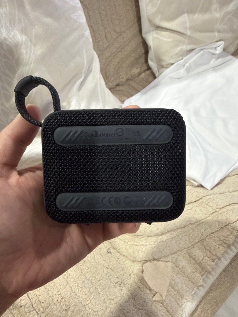 JBL GO 4 Portable Waterproof Bluetooth Speaker (Category: Soundbars, Speakers & Amplifiers) located in Quezon City. Submitted by jay_abaya15 (Listing ID 1452261161, Image 2). Description: - Black JBL GO 4 portable speaker - Connects via Bluetooth - Built-in loop for easy carrying - USB-C charging port - Surprisingly great sound for its size - Tested and confirmed working well.
