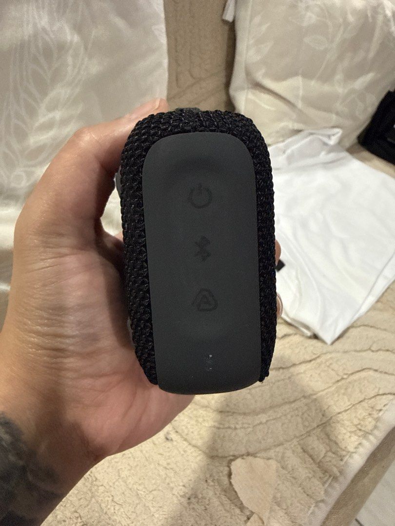 JBL GO 4 Portable Waterproof Bluetooth Speaker (Category: Soundbars, Speakers & Amplifiers) located in Quezon City. Submitted by jay_abaya15 (Listing ID 1452261161, Image 3). Description: - Black JBL GO 4 portable speaker - Connects via Bluetooth - Built-in loop for easy carrying - USB-C charging port - Surprisingly great sound for its size - Tested and confirmed working well.