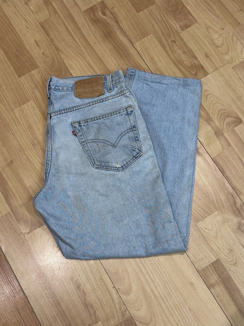 Levi's 550 Jeans Light Wash (Category: Jeans) located in Cebu City. Submitted by aweful.wire (Listing ID 1452234412, Image 1). Description: Levi’s 550 Light Wash Denim (34x32 on Back tab) W: 34” L: 39.5” L.O: 8.5” - Classic light wash Levi's 550 jeans - Size: W34 L32 - Fit: Straight - Closure: Button fly with zipper - Features: Iconic red tab and leather patch - Condition: Minor marks consistent with wear - Style: Great staple piece for any wardr