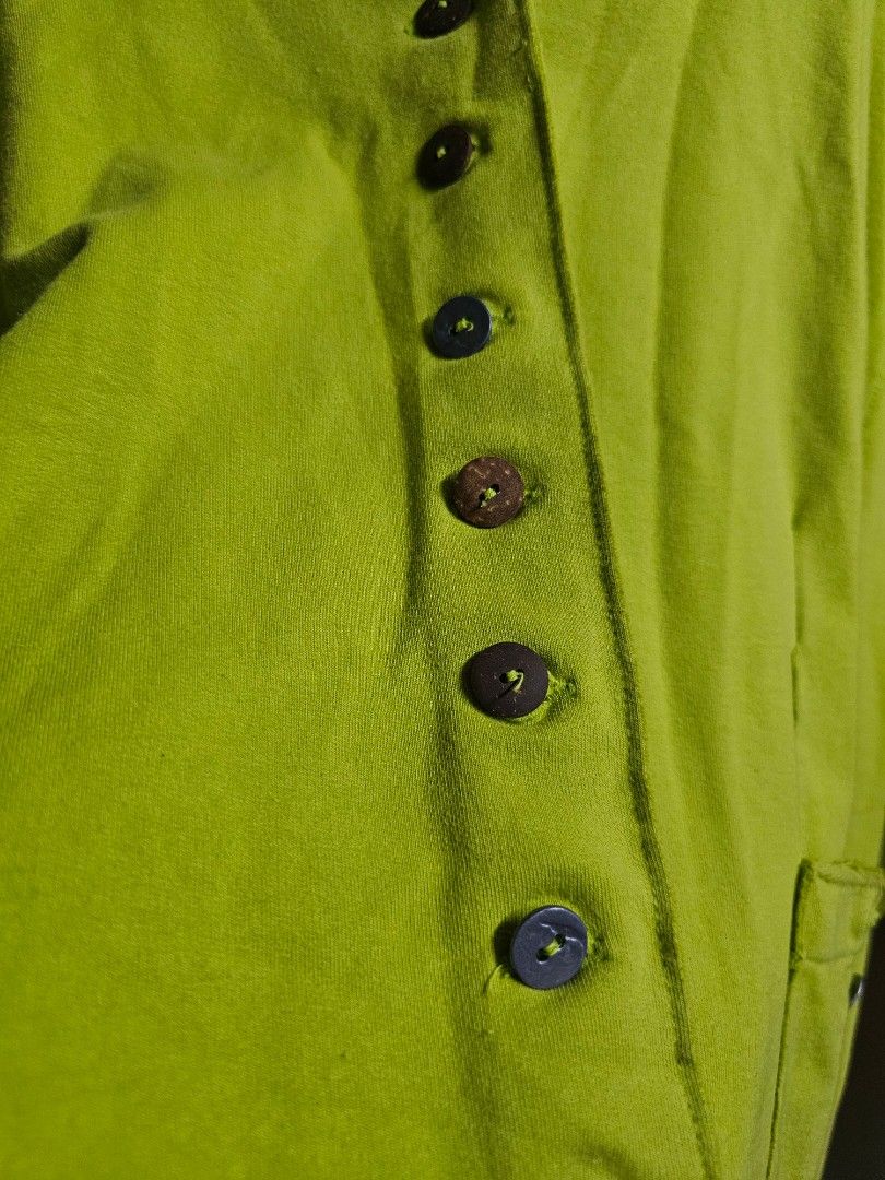 Lime Green Cardigan (Category: Coats, Jackets and Outerwear) located in Quezon City. Submitted by kyeoptaaa (Listing ID 1452215617, Image 2). Description: Features raw edge hem and cuffs. Cute buttons..