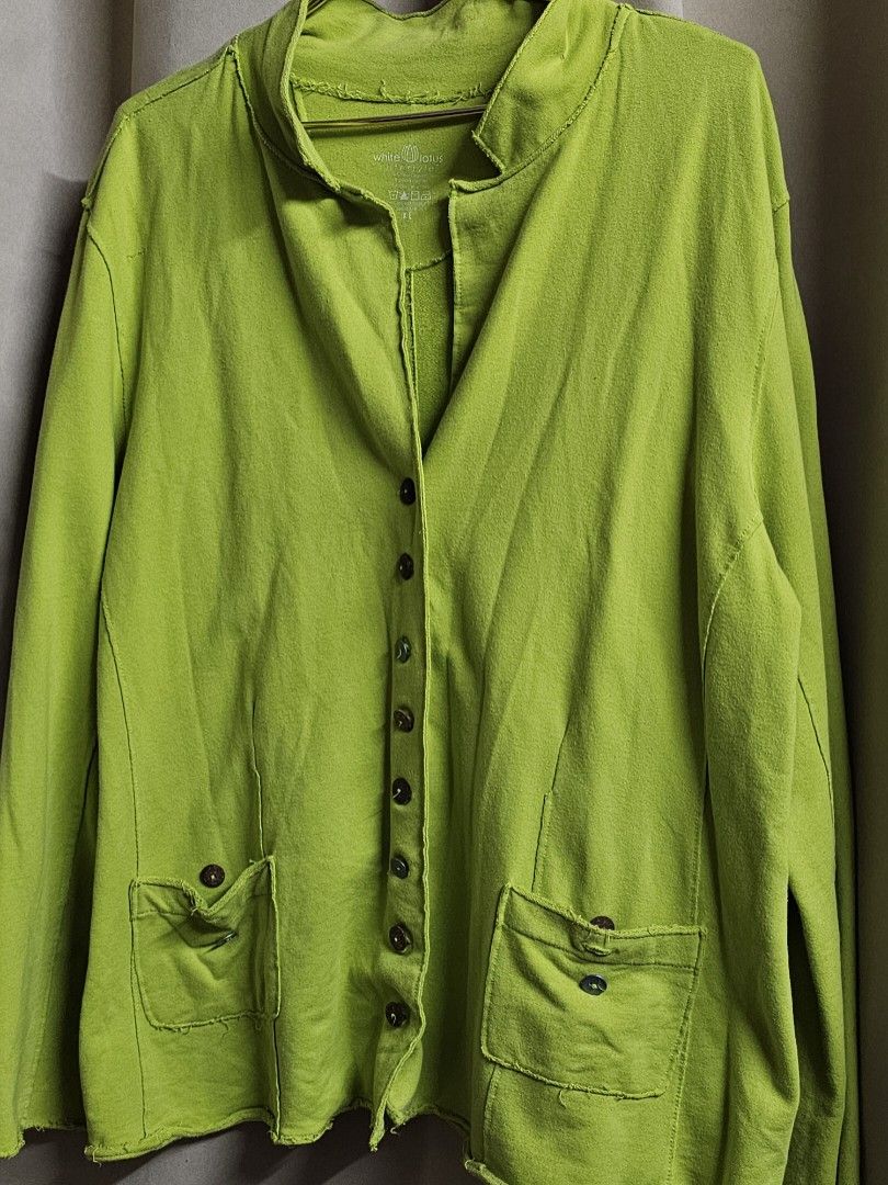 Lime Green Cardigan (Category: Coats, Jackets and Outerwear) located in Quezon City. Submitted by kyeoptaaa (Listing ID 1452215617, Image 1). Description: Features raw edge hem and cuffs. Cute buttons..