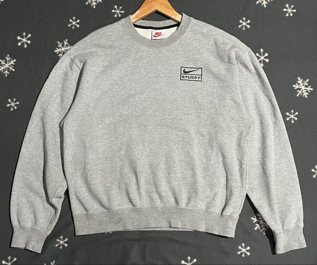 Nike x Stussy Sweatshirt (Category: Coats, Jackets and Outerwear) located in Maribojoc. Submitted by nayer (Listing ID 1452189881, Image 1). Description: N!k3 x Stu&&y NRG BR Crew Fleece ‘Grey’ Embroidered logo Like new 10/10 color rate Medium on tag AD: W23 * L26.