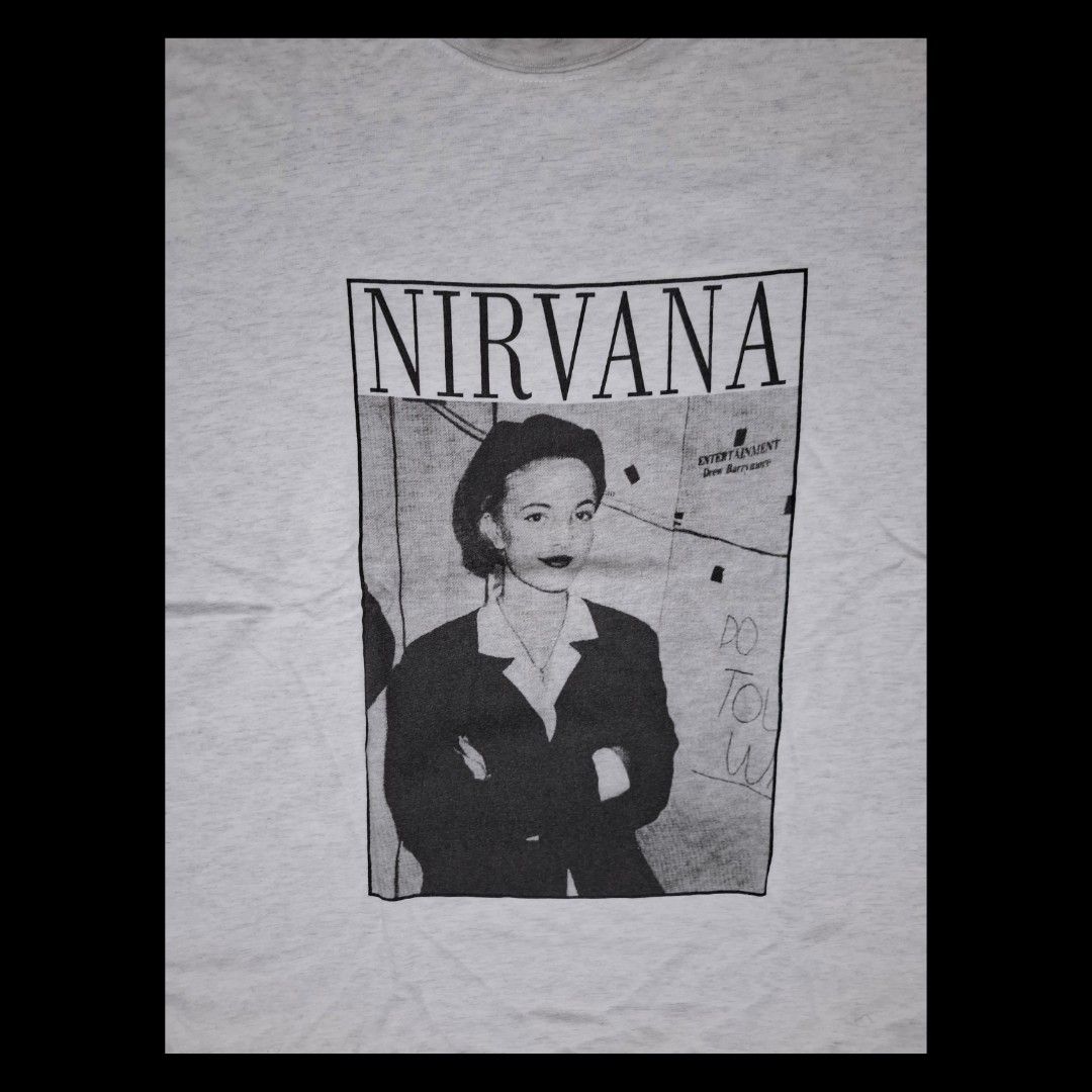 Nirvana x Drew Barrymore (Category: Tshirts & Polo Shirts ) located in Manila. Submitted by buying_only_lows (Listing ID 1452271303, Image 2). Description: - Heather grey color - 24 x 29 boxy, has side seam - Boot - No issue This item is thrifted Manage your expectation Thank you .