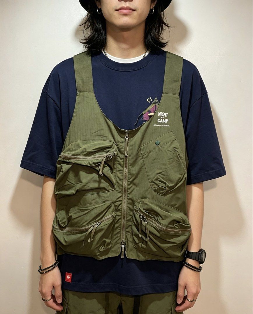 NON NOW OR NEVER Olive Green Multipocket Utility Vest Size 2 (Category: Vests) located in Bacolod City. Submitted by moboandmoga (Listing ID 1452265280, Image 2). Description: NON NOW OR NEVER Olive Green Multipocket Utility Vest (Ripstop fabric) Size 2 Small to Medium (Boxy fit) 10/10 Condition! - Olive green utility vest - Brand: NON NOW OR NEVER - Multiple pockets with zip closures - Front zipper closure - Herringbone fabric texture - Ideal fo