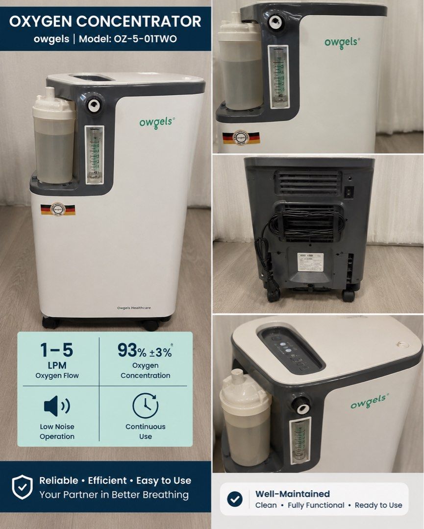 Oxygen Concentrator For Sale (Category: Medical Supplies & Tools) located in Manila. Submitted by solidrock.120 (Listing ID 1452109048, Image 1). Description: Owgels 5L Oxygen Concentrator (1–5 LPM) – Excellent Condition | Ready to Use Price ₱14,000 fixed bought originally for 28 k. it’s barely used and in excellent working condition. Description A reliable, home-use oxygen concentrator that’s clean, well-maintained, and ready to use. Specificati