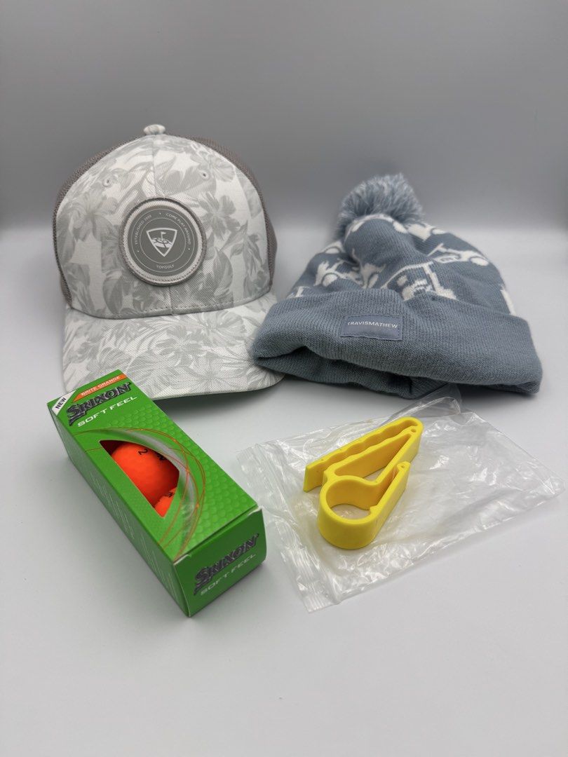 PGA Store Golf Accesories (Category: Golf) located in Manila. Submitted by mysticstar_d67ad3_tree (Listing ID 1452178886, Image 1). Description: Extra items on hand - Callaway cap and Travis Mathew bonnet are both from PGA Store in the US. - Cap was only used in a 30 minute car drive. - Knitted Beanie was never used. - Golf balls and cigar cart holder from local merchants also never used. - All items have been cleaned. .