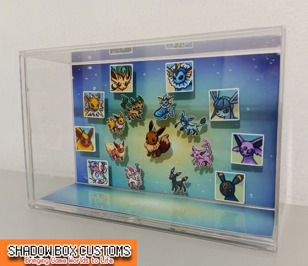 Pokemon Eeveelutions Mini Shadow Box Collectibles (Category: Nintendo) located in Quezon City. Submitted by natzuki10 (Listing ID 1452167501, Image 3). Description: Pokemon Eeveelutions Mini Shadow Box Collectibles 45mm x 167mm x 103mm Made to order We can also customize your order #pokemon #roomdecor #shadowbox #giftideas .